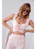 Set crop top pudrat cu pantaloni largi 8108 - Magazin online - Boutique